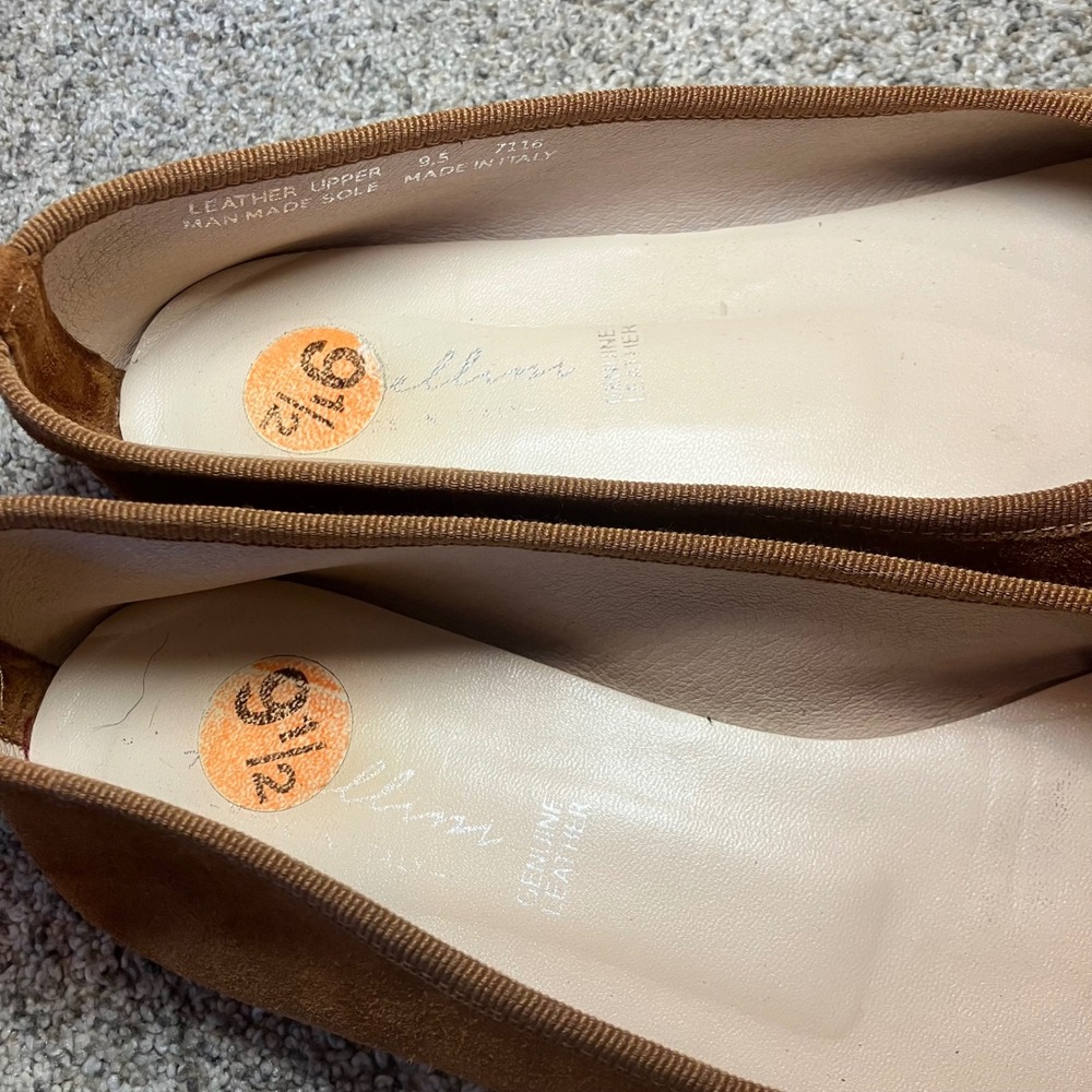 Avellini Brown Suede Pointed Toe Flats Tortoise Shell Buckle 9.5 EU 41 - Picture 7 of 8